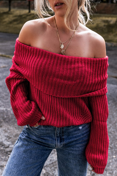 Fold Over Off-the-Shoulder Knit Sweater