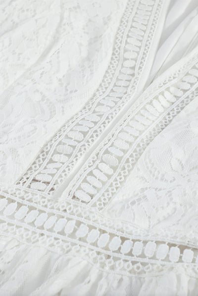 White V Neck High Waist Lace Maxi Dress - The Boho Body