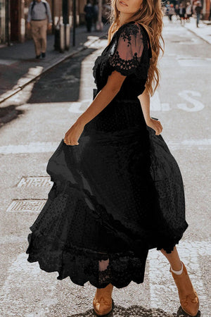 Black Dotty Lace Mesh Flowy Maxi Dress - The Boho Body