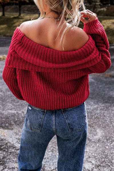 Fold Over Off-the-Shoulder Knit Sweater