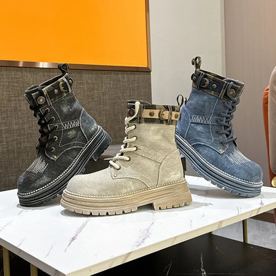 Lace-up Denim Canvas High Top Ankle Boots