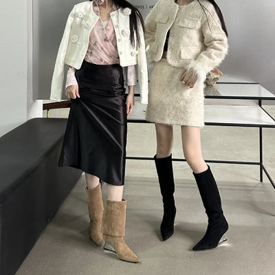Western Style Suede Leather Knee High Boots