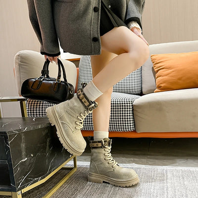 Lace-up Denim Canvas High Top Ankle Boots