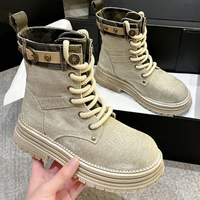 Lace-up Denim Canvas High Top Ankle Boots