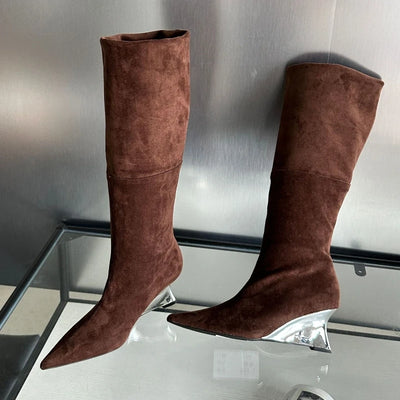 Western Style Suede Leather Knee High Boots
