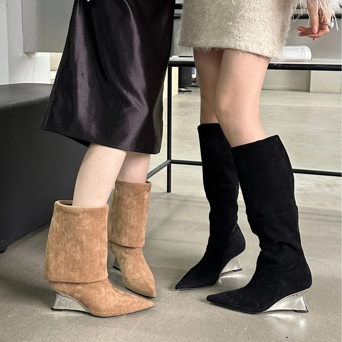 Western Style Suede Leather Knee High Boots