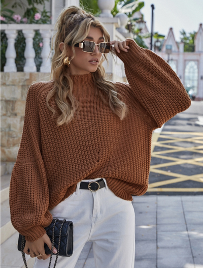 Lantern Sleeve Chunky Knit Sweater - The Boho Body