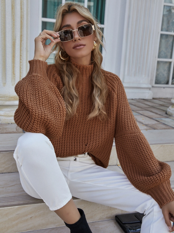Lantern Sleeve Chunky Knit Sweater - The Boho Body