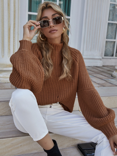 Lantern Sleeve Chunky Knit Sweater - The Boho Body