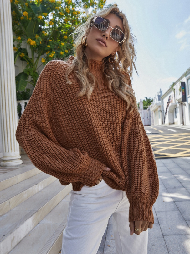 Lantern Sleeve Chunky Knit Sweater - The Boho Body
