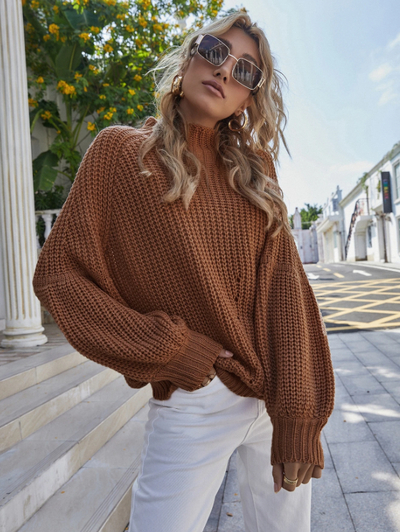 Lantern Sleeve Chunky Knit Sweater - The Boho Body