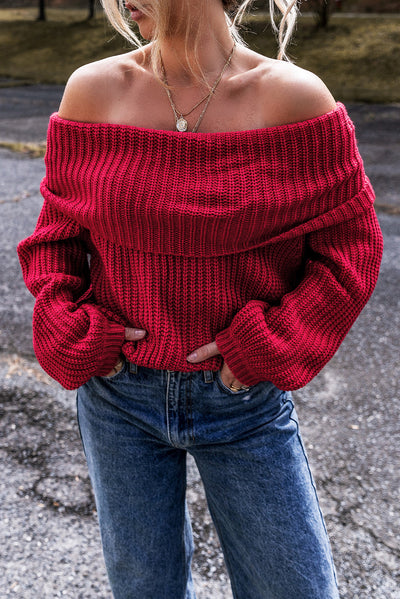 Fold Over Off-the-Shoulder Knit Sweater