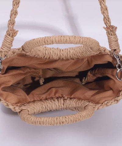 Classic Half-Round Woven Crossbody Straw Summer Bag