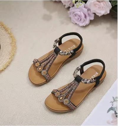 Bohemian Flat Elastic Back Soft Beach Sandals