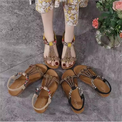 Bohemian Flat Elastic Back Soft Beach Sandals