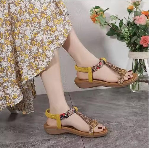 Bohemian Flat Elastic Back Soft Beach Sandals