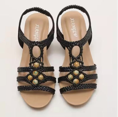 Bohemian Style Retro Woven Beaded Roman Wedge Sandal