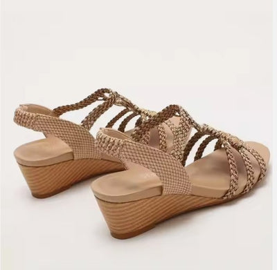 Bohemian Style Retro Woven Beaded Roman Wedge Sandal