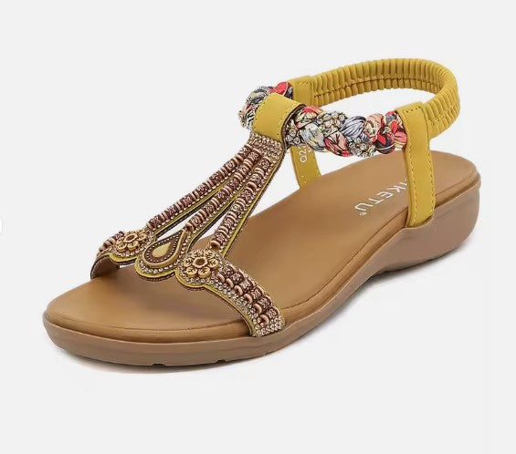 Bohemian Flat Elastic Back Soft Beach Sandals