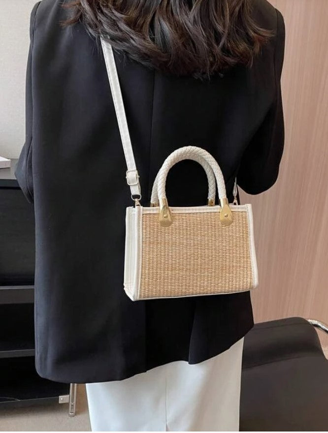 Cute White Mini Woven Double Handle Adjustable Strap Straw Bag - The Boho Body