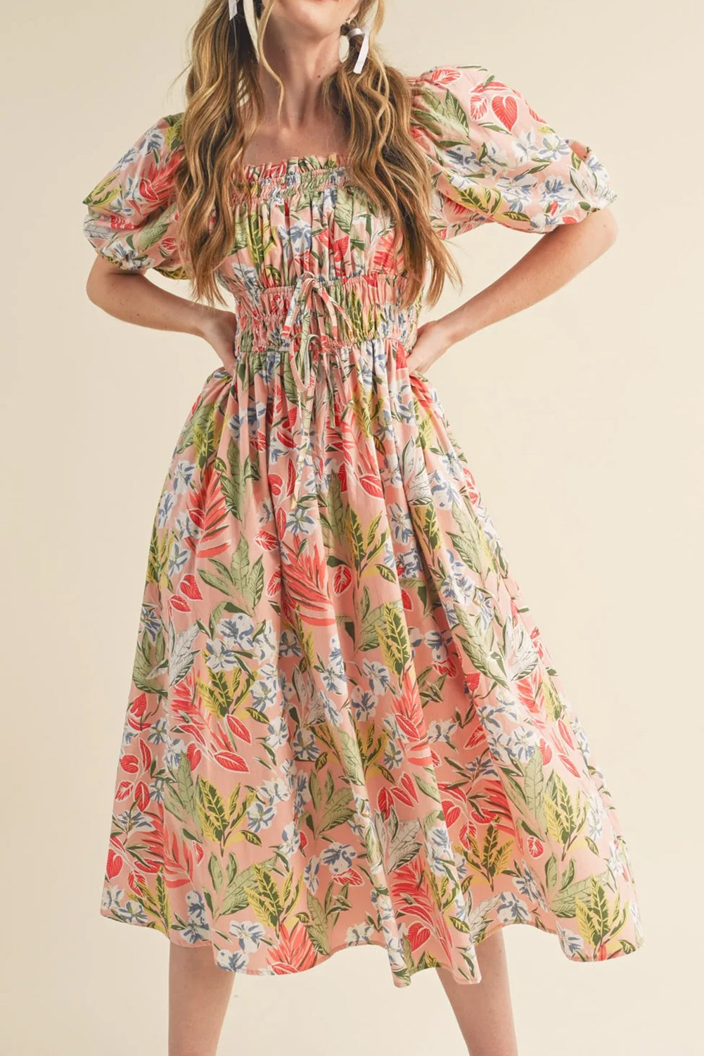 Floral Smocked Bubble Short Sleeve Maxi Dress - The Boho Body