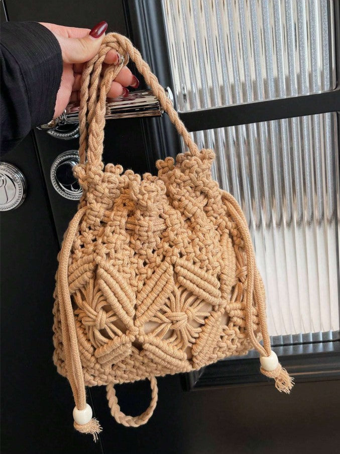 Boho Woven Drawstring Style Beach Bag