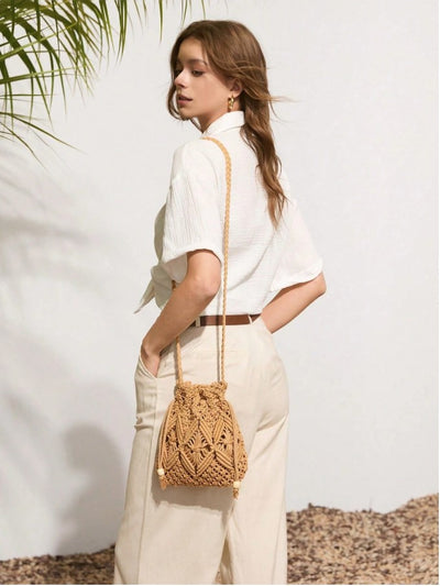 Boho Woven Drawstring Style Beach Bag