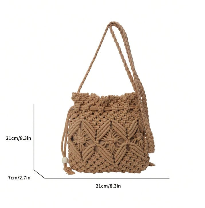 Boho Woven Drawstring Style Beach Bag