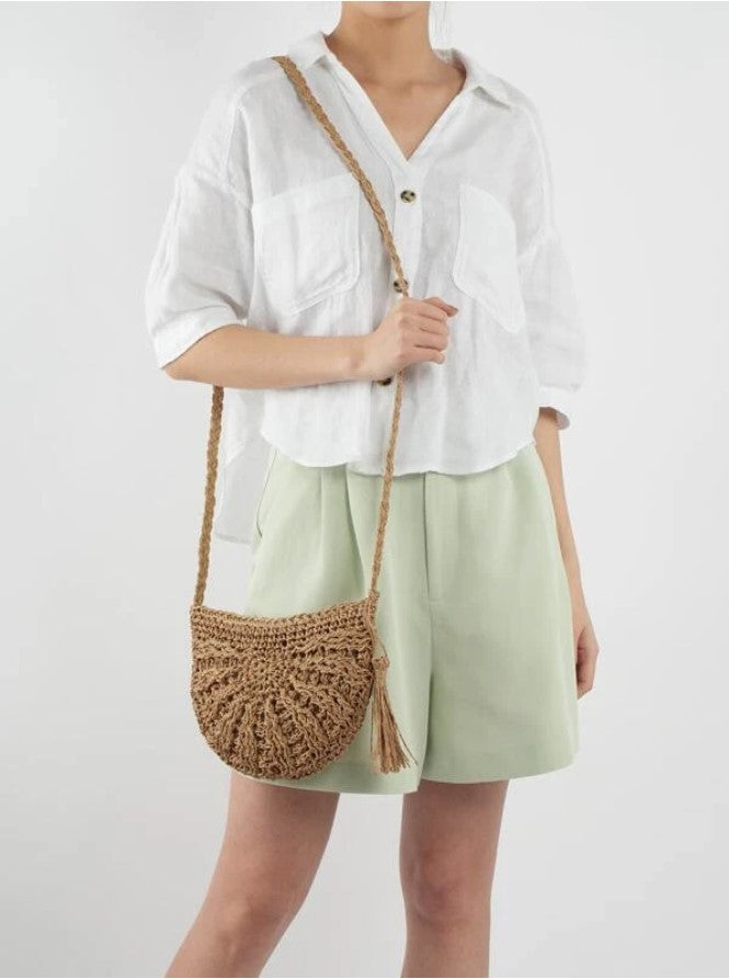 Hollow Out Design Bohemian Tassel Straw Shoulder Bag - The Boho Body