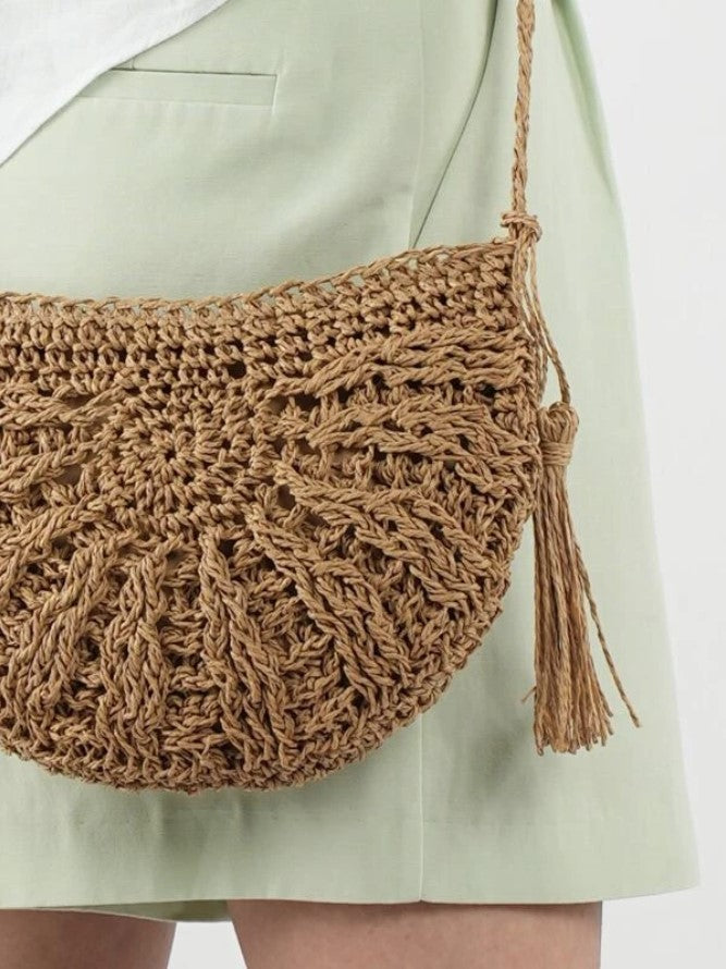 Hollow Out Design Bohemian Tassel Straw Shoulder Bag - The Boho Body