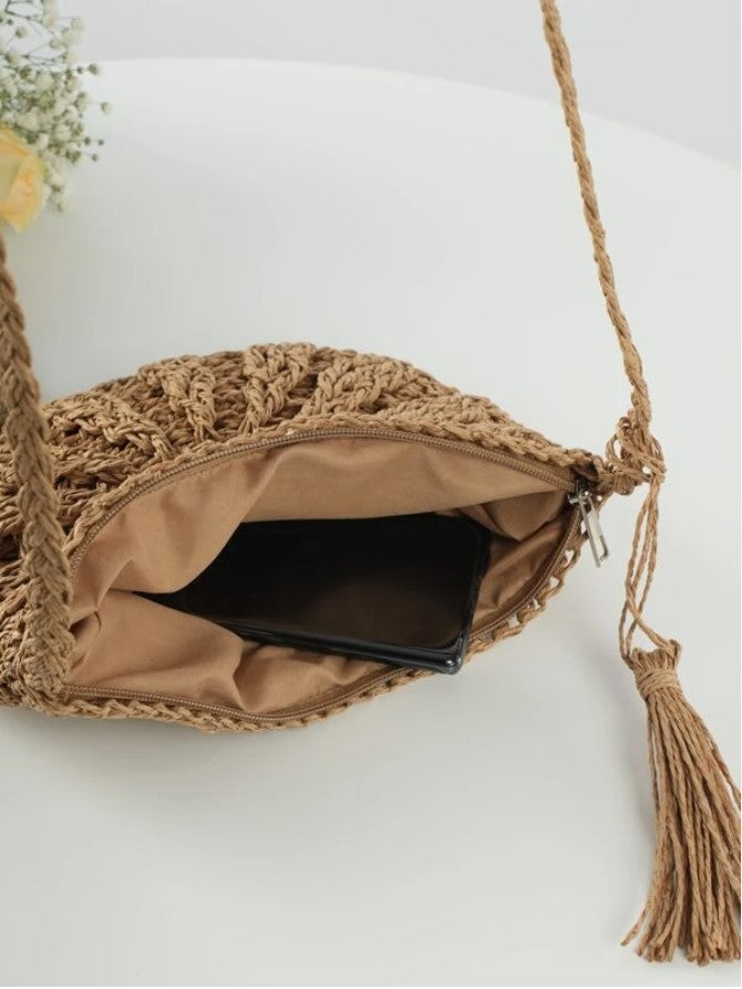 Hollow Out Design Bohemian Tassel Straw Shoulder Bag - The Boho Body