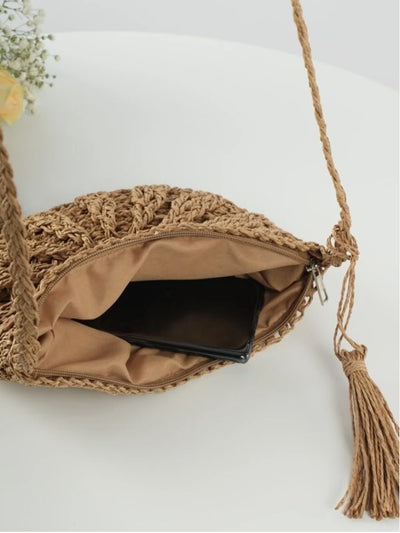 Hollow Out Design Bohemian Tassel Straw Shoulder Bag - The Boho Body