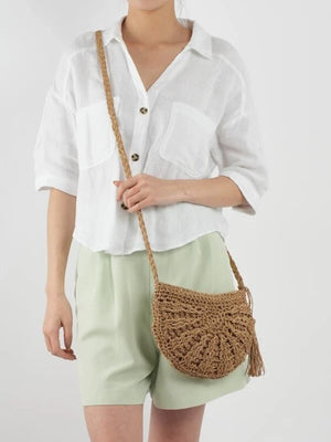 Hollow Out Design Bohemian Tassel Straw Shoulder Bag - The Boho Body