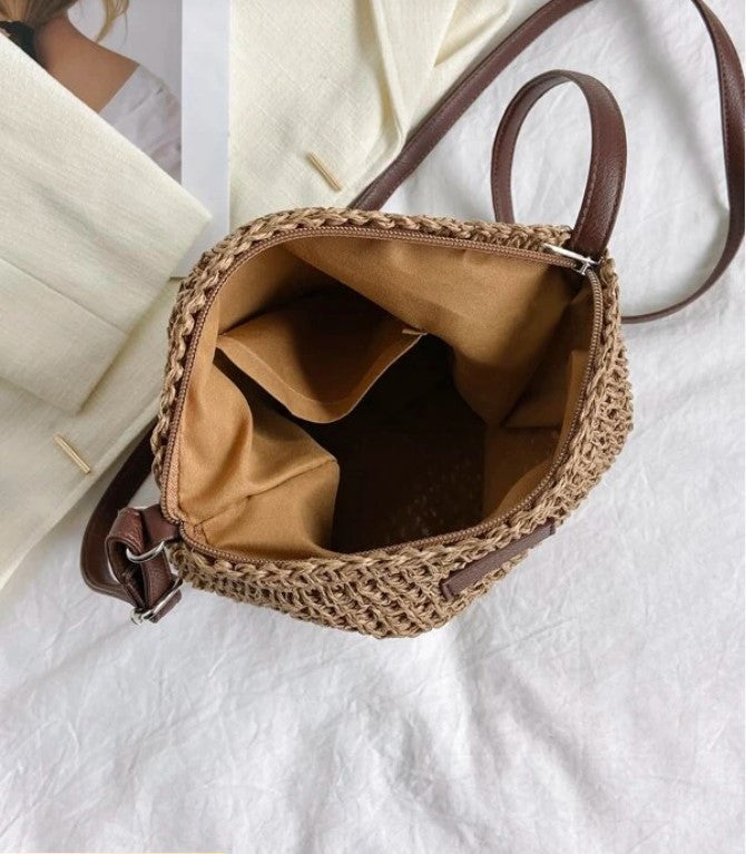 Medium Size Crossbody Woven Straw Tote Fashion Bag - The Boho Body