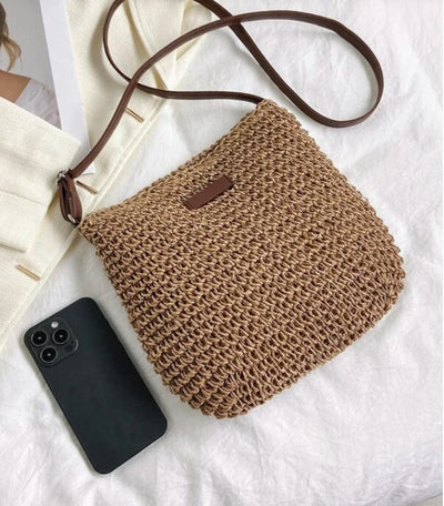 Medium Size Crossbody Woven Straw Tote Fashion Bag - The Boho Body