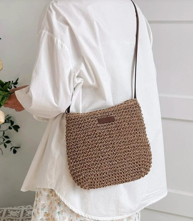 Medium Size Crossbody Woven Straw Tote Fashion Bag - The Boho Body