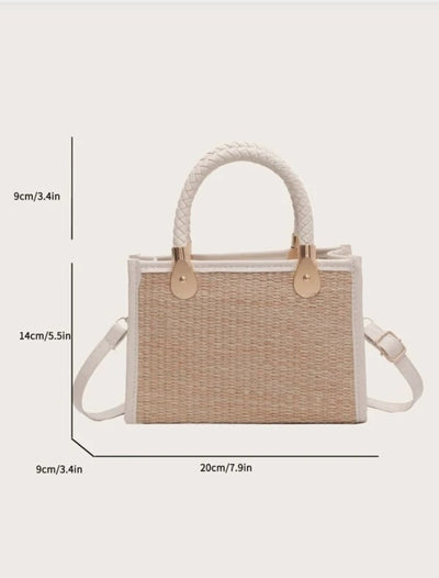 Cute White Mini Woven Double Handle Adjustable Strap Straw Bag - The Boho Body