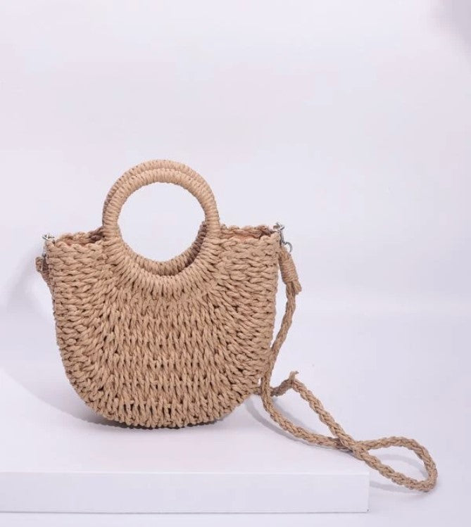 Classic Half-Round Woven Crossbody Straw Summer Bag