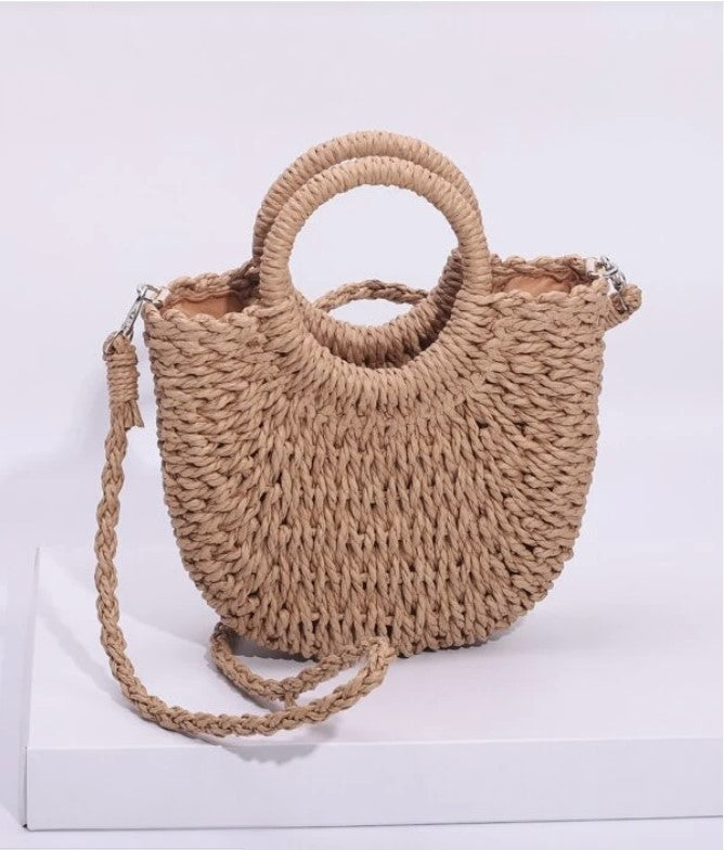 Classic Half-Round Woven Crossbody Straw Summer Bag