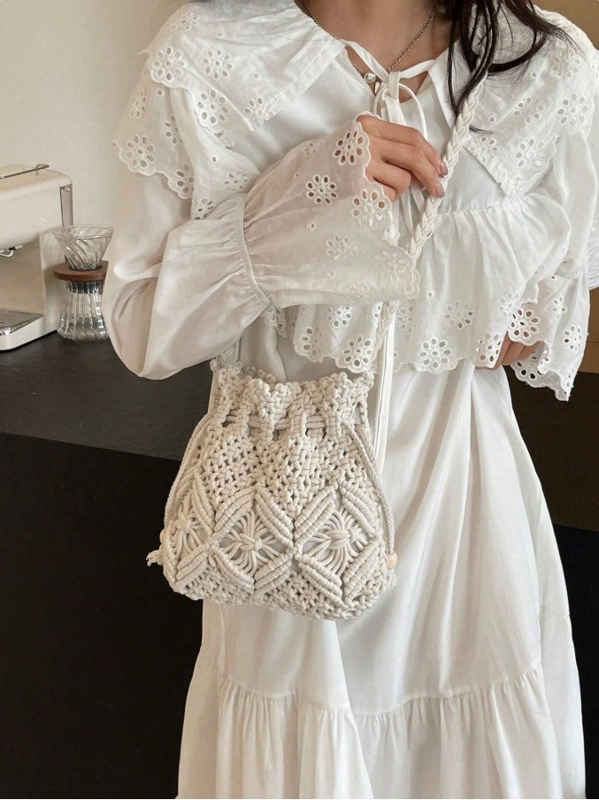 Boho Woven Drawstring Style Beach Bag