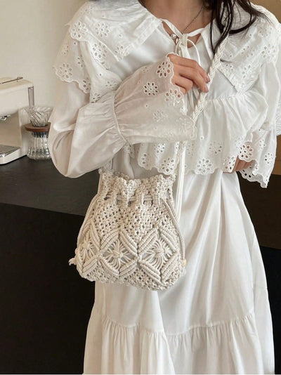 Boho Woven Drawstring Style Beach Bag