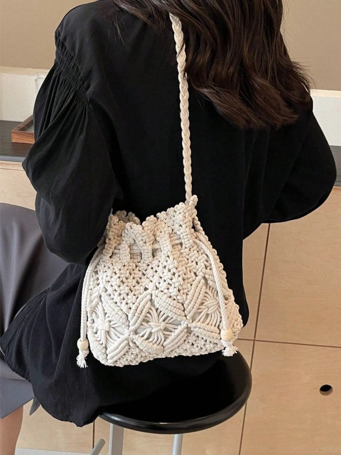 Boho Woven Drawstring Style Beach Bag