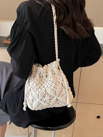 Boho Woven Drawstring Style Beach Bag