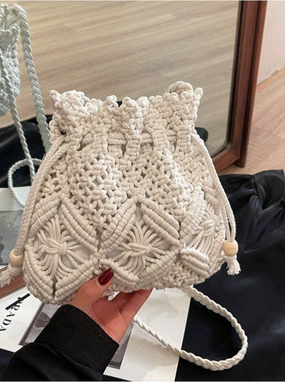 Boho Woven Drawstring Style Beach Bag