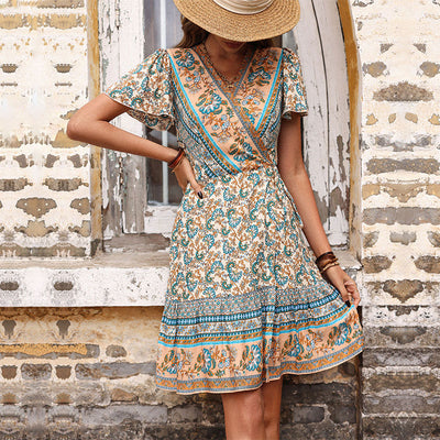 Women Wrap Flower Bohemian Beach Dress