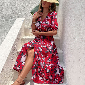 Ladies Summer Long Maxi High Split Floral Print Dress