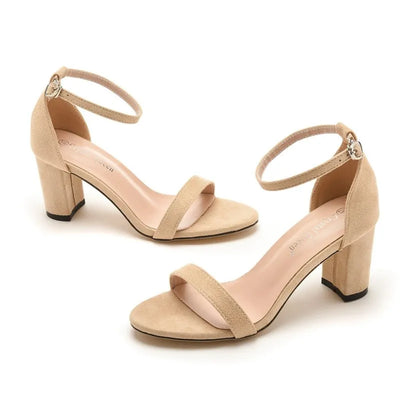 Suede Block Heeled Ankle Strap Solid Colour Sandals