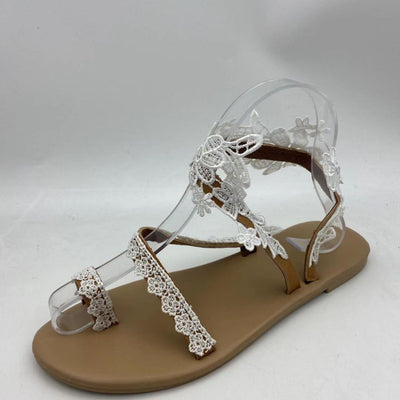 Ladies Bohemian Flower White Lace Flat Sandals