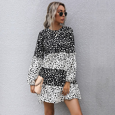 Long Sleeve Patchwork Polka Dot Dress