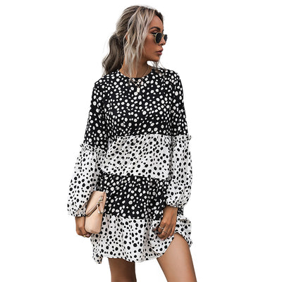 Long Sleeve Patchwork Polka Dot Dress